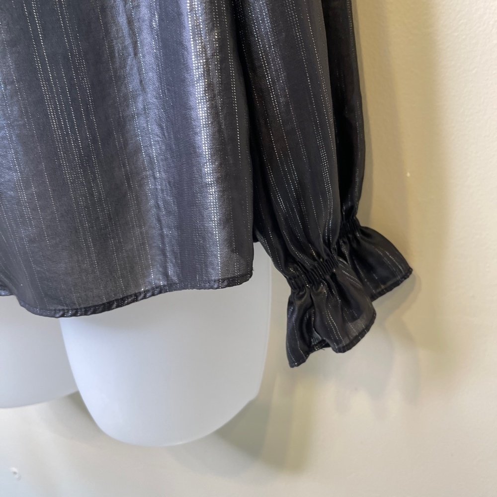 Current Air | Anthro Bristol Metallic Finish Statement Sleeve Blouse - Picture 11 of 16